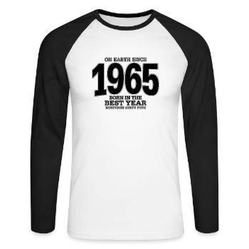Sur la Terre depuis 1965 (noir) - T-shirt baseball manches longues Homme - blanc/noir - Devant - Nik (191cm)
