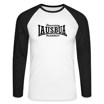 Bavarian Rudeboy Lausbua - Unisex Baseballshirt langarm - Weiß/Schwarz - Vorne - Nik (191cm)