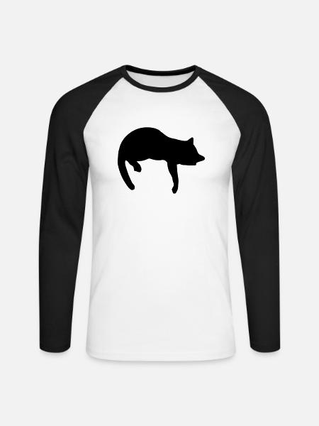Schlafende Katze - Unisex Baseballshirt langarm - Weiß/Schwarz