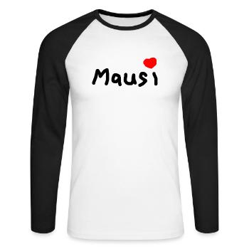 Mausi - Unisex Baseballshirt langarm - Weiß/Schwarz - Vorne - Nik (191cm)