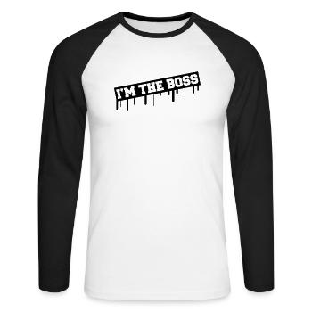 I'm The Boss Graffiti - T-shirt baseball manches longues Homme - blanc/noir - Devant - Nik (191cm)