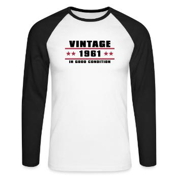 millésime 1961 anniversaire - T-shirt baseball manches longues Homme - blanc/noir - Devant - Nik (191cm)