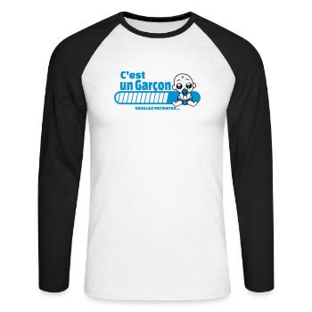 annonce grossesse - c'est un garçon - T-shirt baseball manches longues Homme - blanc/noir - Devant - Nik (191cm)