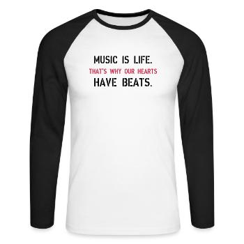 Music Is Life - T-shirt baseball manches longues Homme - blanc/noir - Devant - Nik (191cm)