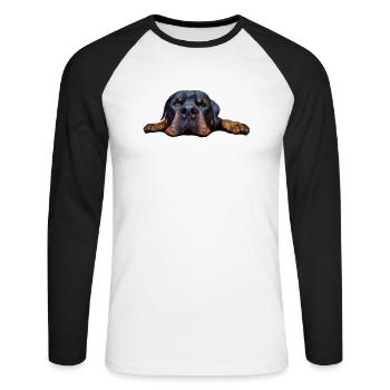 1a Rottweiler Foto groß - Unisex Baseballshirt langarm - Weiß/Schwarz - Vorne - Nik (191cm)