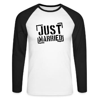 Just Married Stamp Design - T-shirt baseball manches longues Homme - blanc/noir - Devant - Nik (191cm)