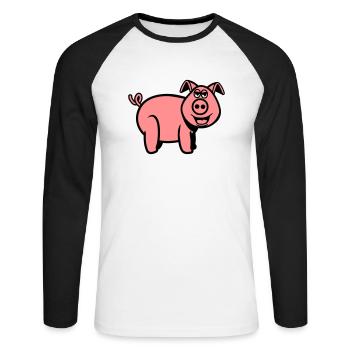 Cochon stupide drôle - T-shirt baseball manches longues Homme - blanc/noir - Devant - Nik (191cm)