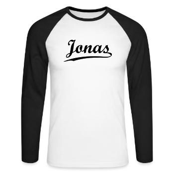 jonas - Unisex Baseballshirt langarm - Weiß/Schwarz - Vorne - Nik (191cm)