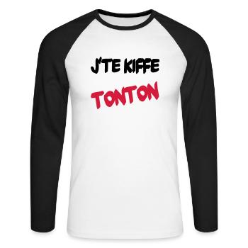 J'te kiffe tonton - T-shirt baseball manches longues Homme - blanc/noir - Devant - Nik (191cm)