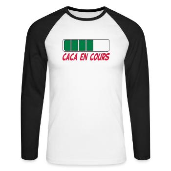 Caca en cours - T-shirt baseball manches longues Homme - blanc/noir - Devant - Nik (191cm)