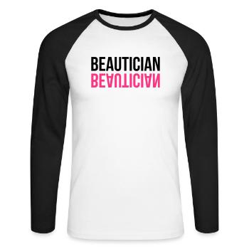 Esthéticienne / Esthétique / Beauté / Esthétique - T-shirt baseball manches longues Homme - blanc/noir - Devant - Nik (191cm)
