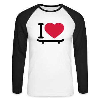 I love coeur amour planche skate skate skateboard s - T-shirt baseball manches longues Homme - blanc/noir - Devant - Nik (191cm)