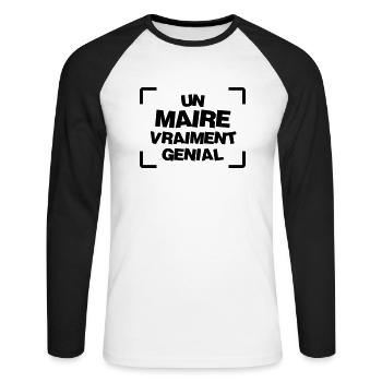 Maire / Mairie / Politique / Ville / Elections - T-shirt baseball manches longues Homme - blanc/noir - Devant - Nik (191cm)