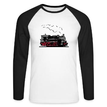 dampflok vieille romance locomotive - T-shirt baseball manches longues Homme - blanc/noir - Devant - Nik (191cm)