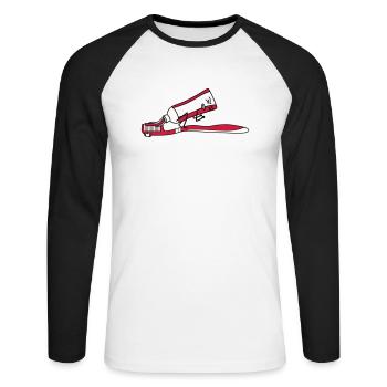 Toothbrush shit poop comic face a - Unisex Long Sleeve Baseball T-Shirt - white/black - Front - Nik (191cm)