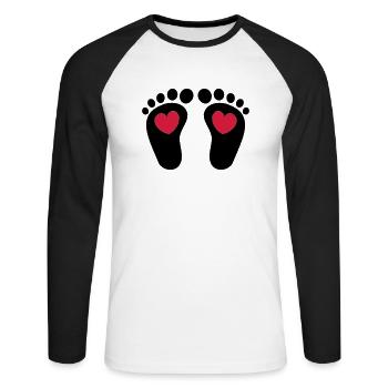 ❤ټCute Baby Footprints-Vector Footprintsټ❤ - Unisex Long Sleeve Baseball T-Shirt - white/black - Front - Nik (191cm)