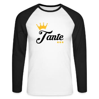 Aunt Aunty Tante Tata Baby Bébé Birth - Unisex Long Sleeve Baseball T-Shirt - white/black - Front - Nik (191cm)