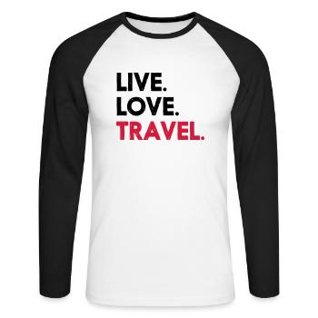 LIVE. LOVE. TRAVEL. - T-shirt baseball manches longues Homme - blanc/noir - Devant - Nik (191cm)