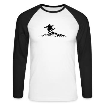 Wintersport - Snowboard - Unisex Baseballshirt langarm - Weiß/Schwarz - Vorne - Nik (191cm)