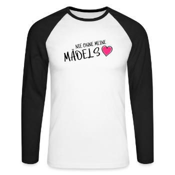 nie ohne meine maedels herz - Unisex Baseballshirt langarm - Weiß/Schwarz - Vorne - Nik (191cm)