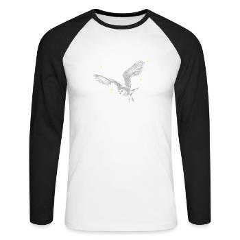 Hand gezeichnete Schneeeule mit Sternen - Unisex Baseballshirt langarm - Weiß/Schwarz - Vorne - Nik (191cm)