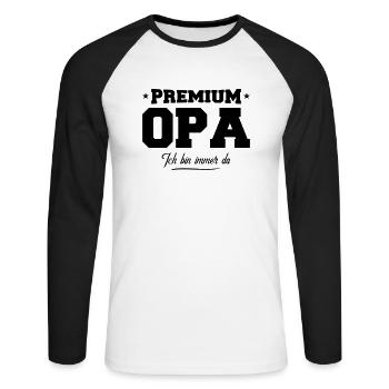 opa premium - Unisex Baseballshirt langarm - Weiß/Schwarz - Vorne - Nik (191cm)
