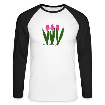 Pink tulips, spring, spring - Unisex Long Sleeve Baseball T-Shirt - white/black - Front - Nik (191cm)