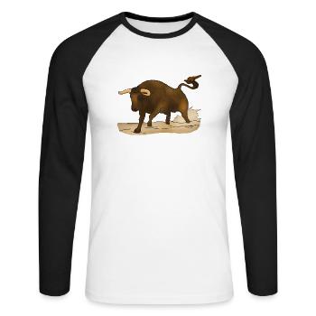 Stier, Bulle - Unisex Baseballshirt langarm - Weiß/Schwarz - Vorne - Nik (191cm)