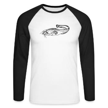 Poisson-chat - pêcheur - T-shirt baseball manches longues Homme - blanc/noir - Devant - Nik (191cm)