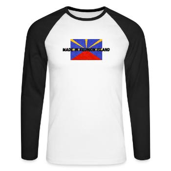 made in reunion island / fabriqué a la reunion - T-shirt baseball manches longues Homme - blanc/noir - Devant - Nik (191cm)