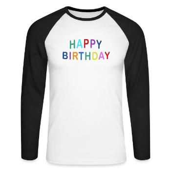 HAPPY BIRTHDAY COLOR - Unisex Baseballshirt langarm - Weiß/Schwarz - Vorne - Nik (191cm)