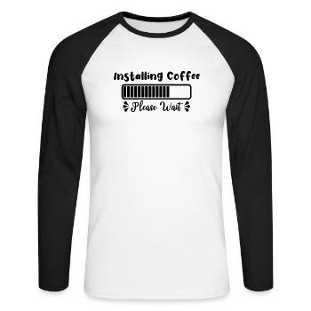 Installation de café S’il vous plaît attendre le chargement - T-shirt baseball manches longues Homme - blanc/noir - Devant - Nik (191cm)