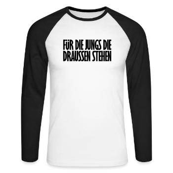 Für die Jungs die draussen stehen - Unisex Baseballshirt langarm - Weiß/Schwarz - Vorne - Nik (191cm)