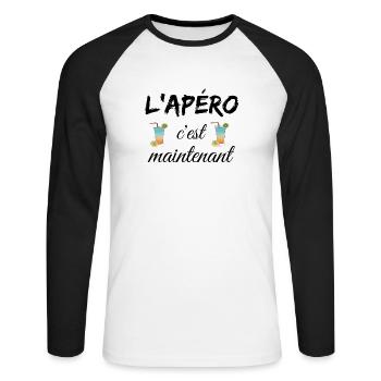 L'apéro c'est maintenant - T-shirt baseball manches longues Homme - blanc/noir - Devant - Nik (191cm)