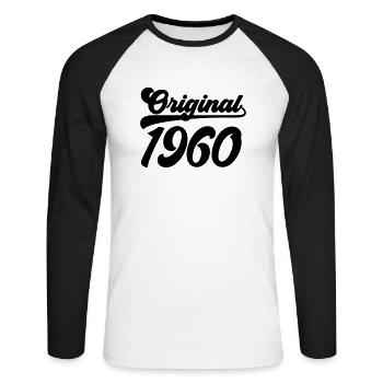 T shirt anniversaire original 1960 - T-shirt baseball manches longues Homme - blanc/noir - Devant - Nik (191cm)