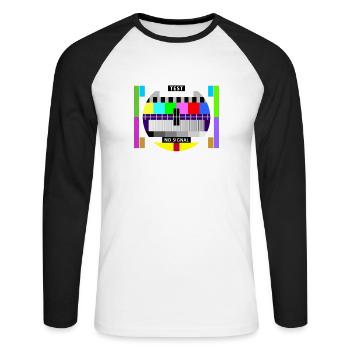 Image test card status no signal screen Display - T-shirt baseball manches longues Homme - blanc/noir - Devant - Nik (191cm)