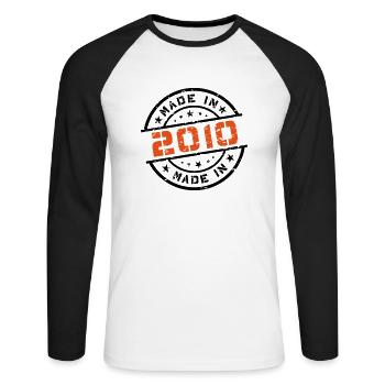 Anniversaire de naissance Born En 2010 - Made in 2010 - T-shirt baseball manches longues Homme - blanc/noir - Devant - Nik (191cm)