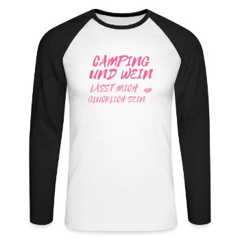 Camping und Wein - Unisex Baseballshirt langarm - Weiß/Schwarz - Vorne - Nik (191cm)