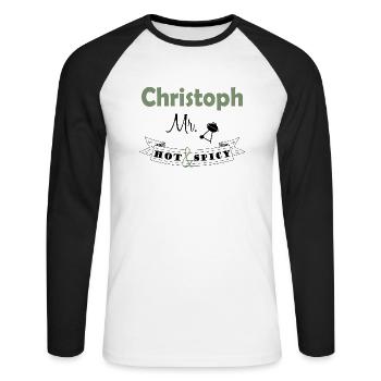 Mr. Hot & Spicy lustiger Spruch Christoph - Unisex Baseballshirt langarm - Weiß/Schwarz - Vorne - Nik (191cm)