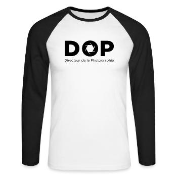 DOP Kameramann - Unisex Baseballshirt langarm - Weiß/Schwarz - Vorne - Nik (191cm)