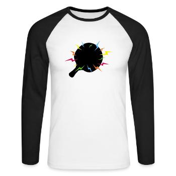 Raquette de Ping Pong Magique éclairs - T-shirt baseball manches longues Homme - blanc/noir - Devant - Nik (191cm)