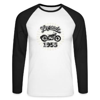 Motorrad Legende 1955 DDR mit Grunge Effekt - Unisex Baseballshirt langarm - Weiß/Schwarz - Vorne - Nik (191cm)