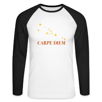 Carpe Diem nutze den Tag Sternbild Stier Horoskop - Unisex Baseballshirt langarm - Weiß/Schwarz - Vorne - Nik (191cm)