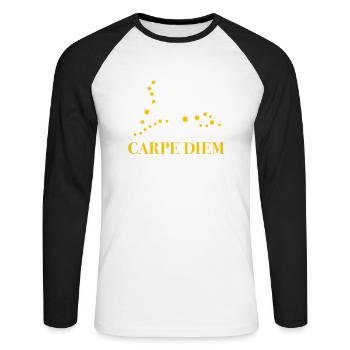 Carpe Diem nutze den Tag Sternbild Fische Horoskop - Unisex Baseballshirt langarm - Weiß/Schwarz - Vorne - Nik (191cm)