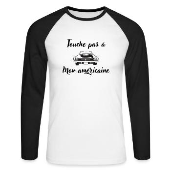 Touche pas à mon Américaine - T-shirt baseball manches longues Homme - blanc/noir - Devant - Nik (191cm)