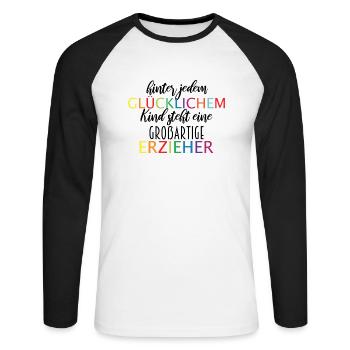 Abschied Erzieher - Unisex Baseballshirt langarm - Weiß/Schwarz - Vorne - Nik (191cm)