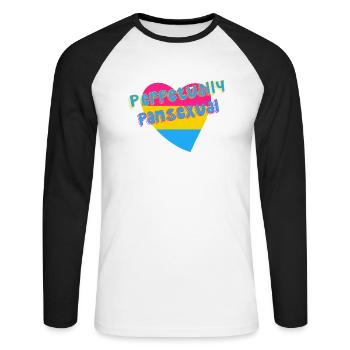 Perpetually Pansexual LGBTQIAP+ pan pride flag - Unisex Long Sleeve Baseball T-Shirt - white/black - Front - Nik (191cm)