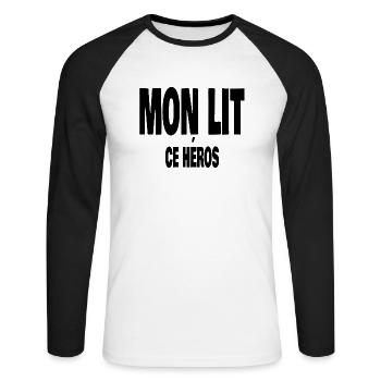 mon lit ce héros - T-shirt baseball manches longues Homme - blanc/noir - Devant - Nik (191cm)