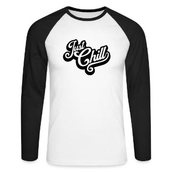 Just Chill Text Logo - Unisex Baseballshirt langarm - Weiß/Schwarz - Vorne - Nik (191cm)