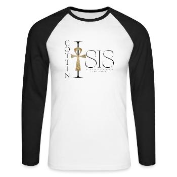 Göttin Isis Strahlende Göttin M K Eyelneiri Design - Unisex Baseballshirt langarm - Weiß/Schwarz - Vorne - Nik (191cm)